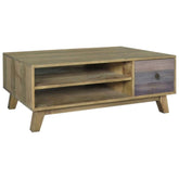 Corso Italy Mango Wood Grey Modern Coffee Table with drawer 120x65x45cm